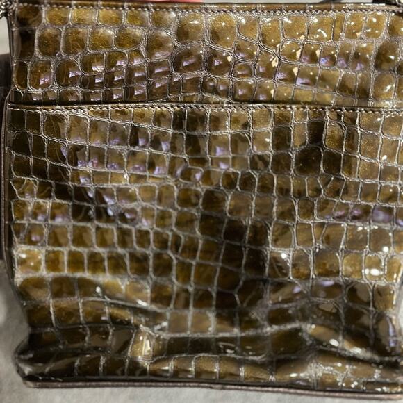 Brighton olive green croc shoulder bag side card pocket zipped section.medium - Picture 12 of 14